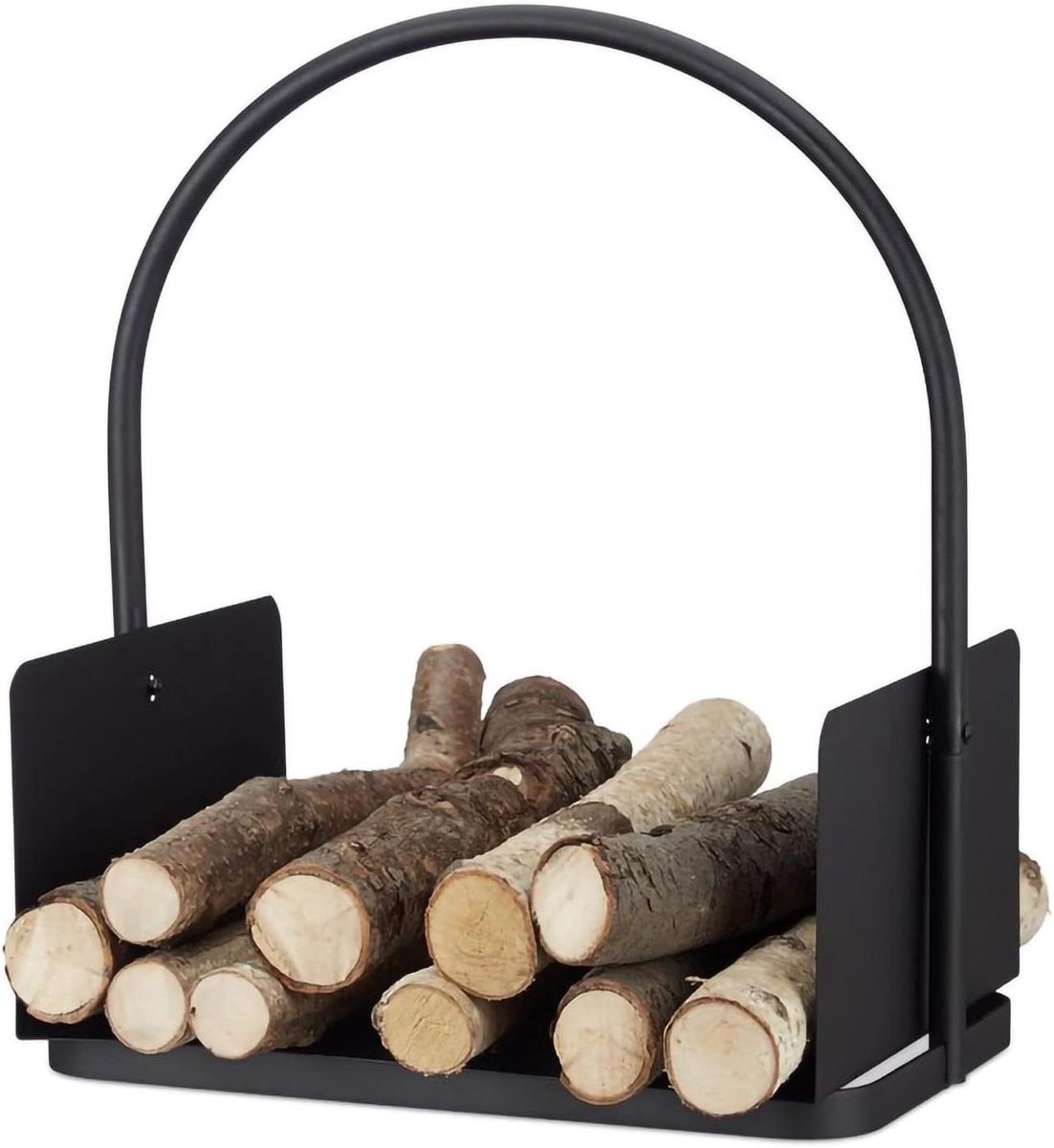 Hout Opslag Rek - Brandhout Mand - Haard Decoratie - Stijlvol Metaal Ontwerp - 40x30x46 cm - Zwart