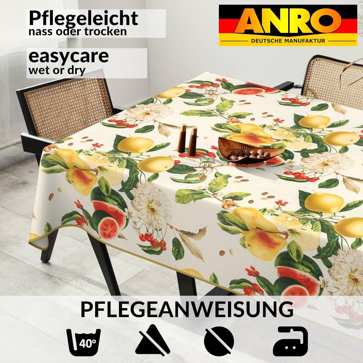 Tafelkleed - Wasbaar Kleed - Binnen Buiten - Vuil Waterafstotend - 160 x 140 cm - Met Rand