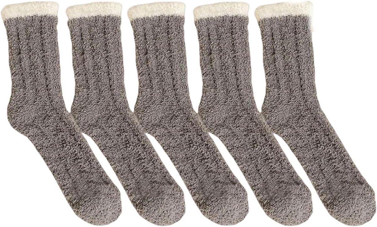 Pluche Sokken - Warme Sokken - Comfortabel Thuis - Dikke Terry Voering - 5 Paar - Grijs