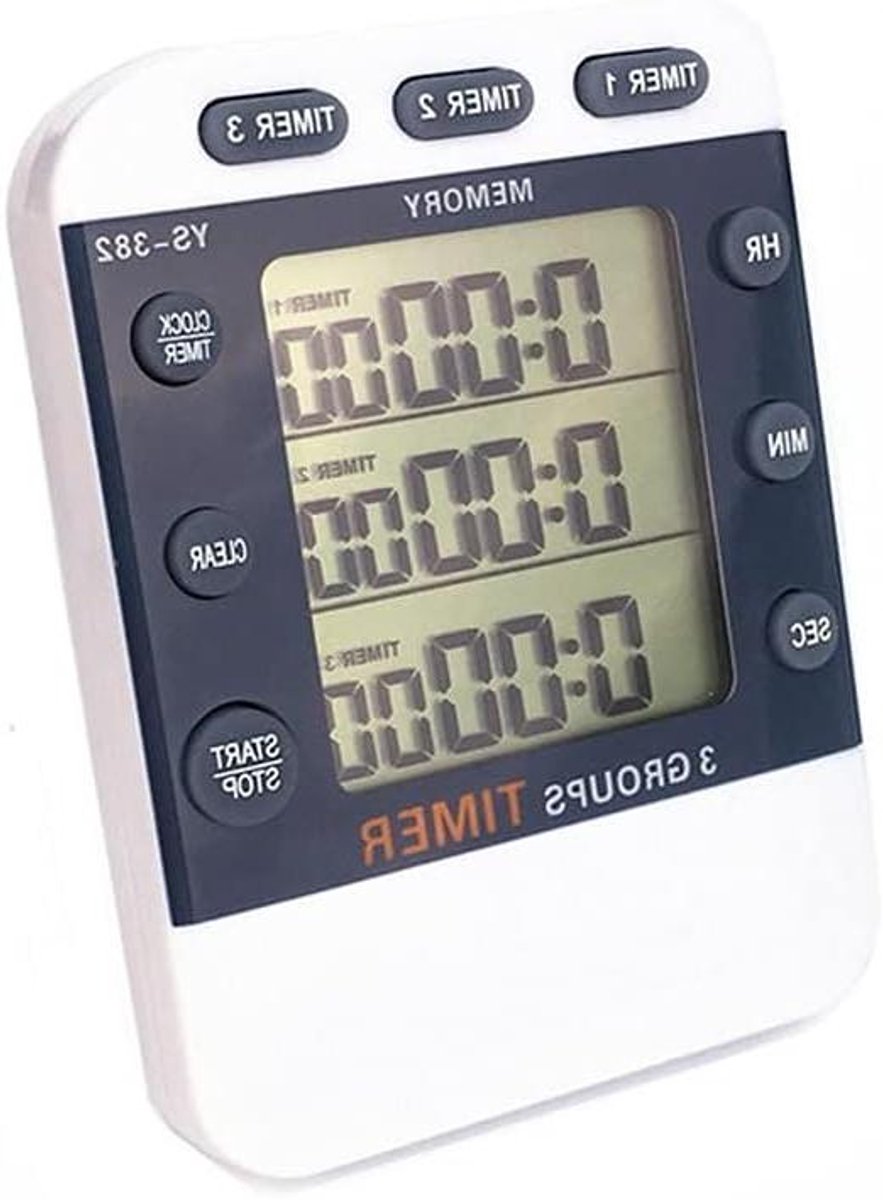 Digitale kookwekker - Keuken timer - Koken en bakken - Groot display geheugen - 3 timers - Zwart