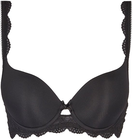 Zwarte push-up bh met kanten afwerking en strikje.