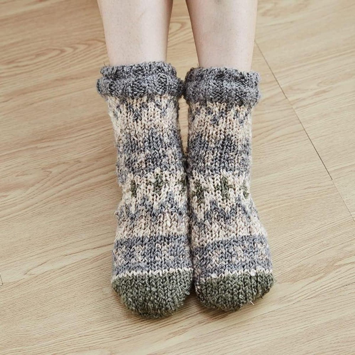 Dames Huissokken - Slippersokken Warm - Comfort Thuis - Antislip Zolen - One Size - Groen