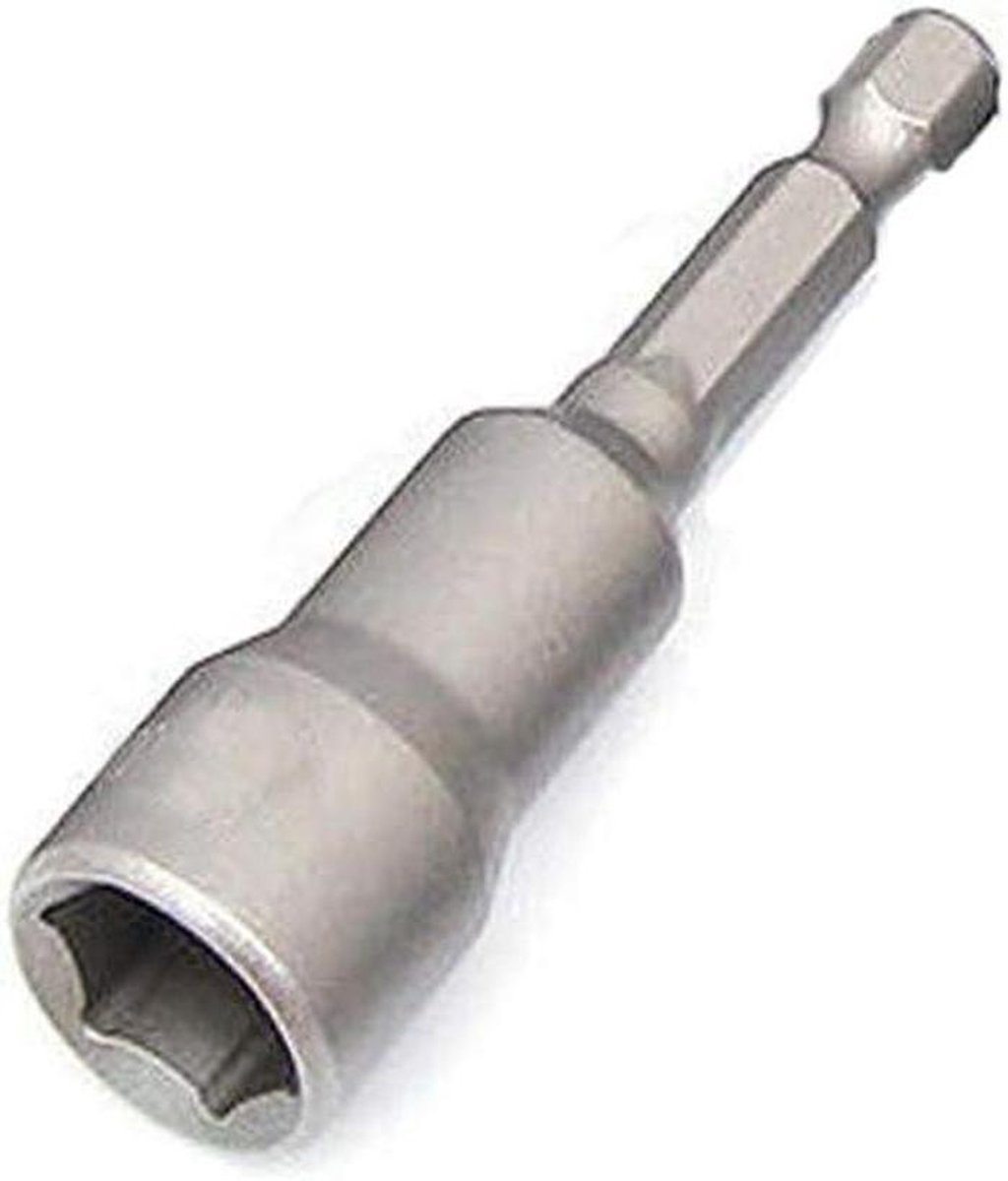 Inbussleutel bit - Zeskant adapter - Zeskantmoeren vast - Verchroomd vanadiumstaal - 65 mm lengte - Zilverkleurig