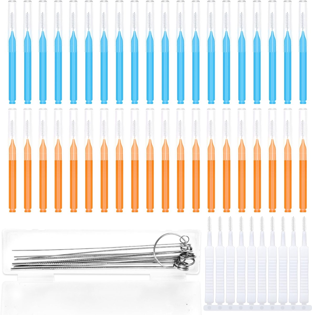 aladdien - Douchekop Reinigingsset - 60st Reinigingsborstels - Multi-Size Anti-Verstopping - Oranje, Blauw, Wit - Douchekopreiniger - Geschikt voor ..