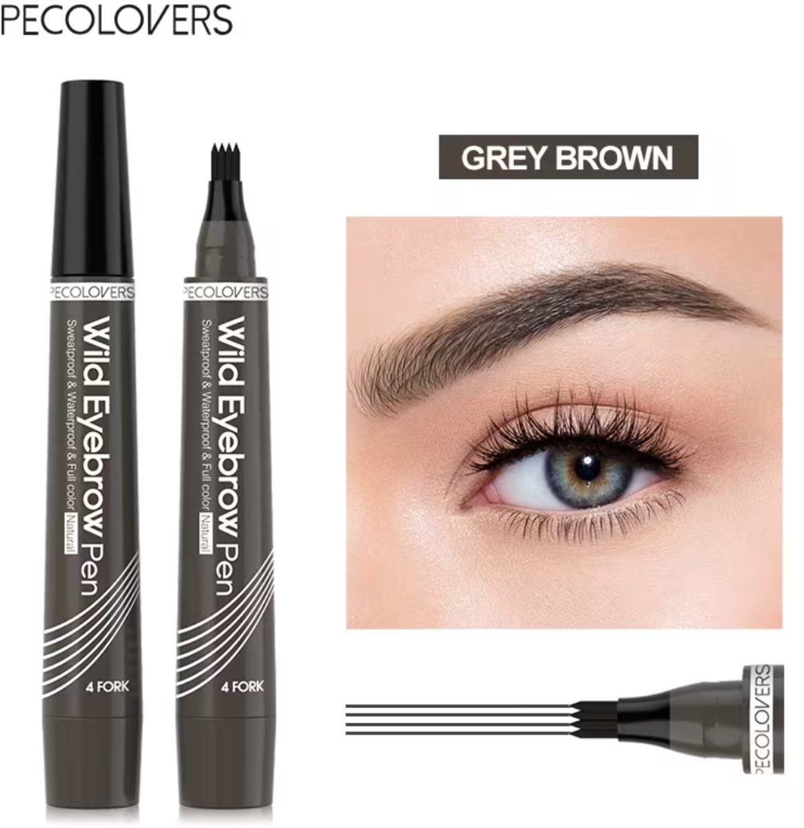 Wenkbrauwpotlood Waterproof | Grijs Bruin | Grey Brown | Langhoudend Professionele Wenkbrauwmake-up Pen met 4 Split heads - Totale controle