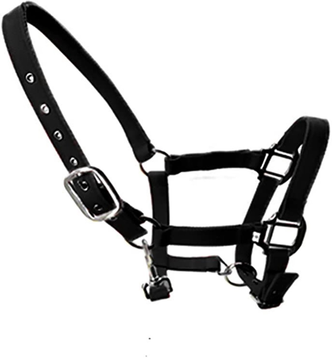 Store_8 - verstelbare hoofdkraag - paardenprint - gewatteerd - zwart - nylon halsband - voor veulen, pony, ezel - 23,6 x 18 cm