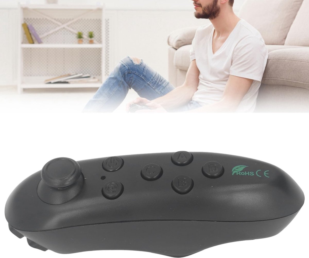 aladdien - Mini VR-afstandsbediening - Draadloze Bluetooth Gamepad - Ergonomisch ontwerp - Zwart - Selfie Timer-joystick - Geschikt voor Android en ..