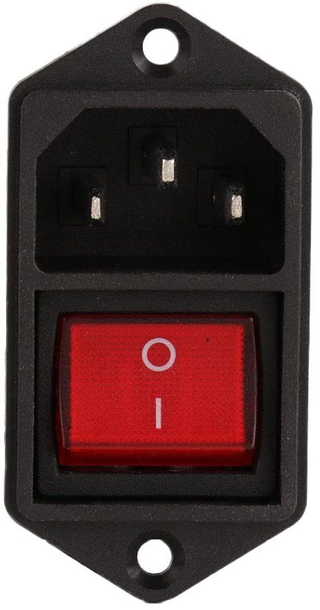 IEC 320 C14 Voedingskabel Inlaat met Rocker Switch 250V 10A - Rood Paneel 42x27mm