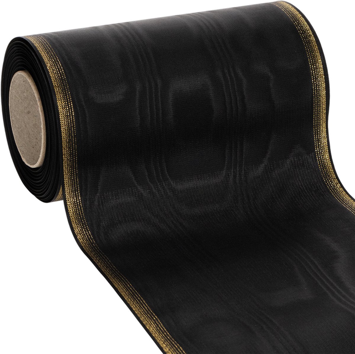 Elegante moiré kranslint, 175 mm zwart met parelrand en taftbinding, d