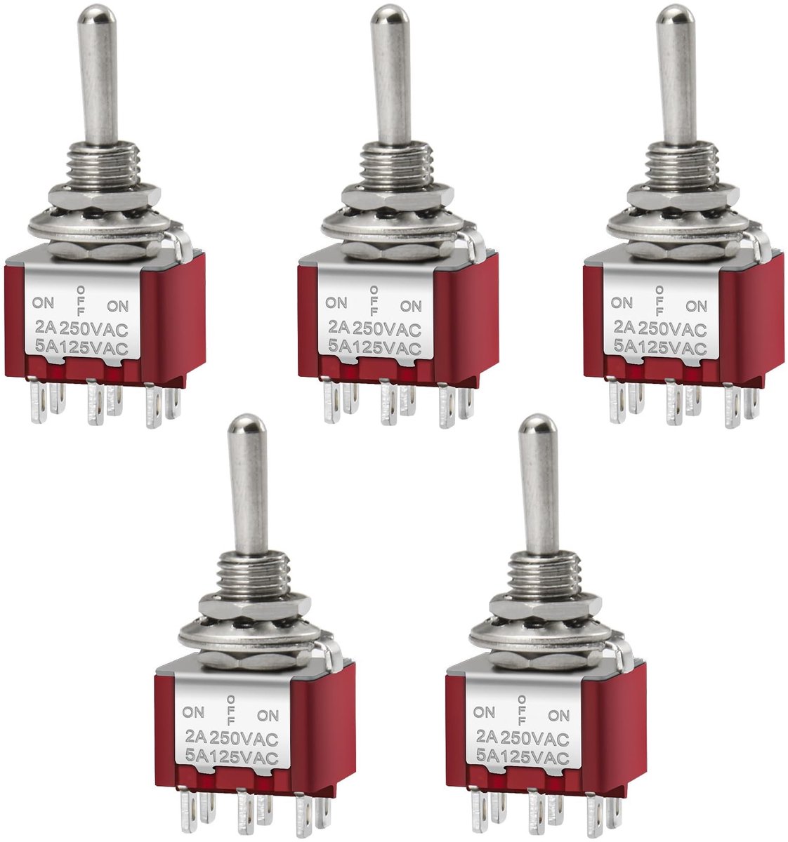 aladdien - Mini Rocker Switch - 5 stuks - 6-pin - Schakelaar voor apparaten - ON-OFF-ON - Voor panelen