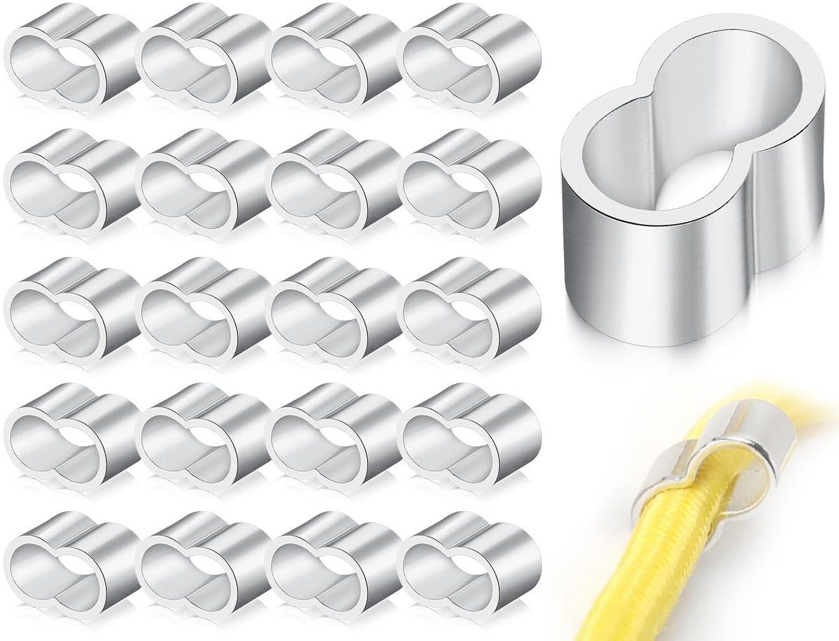 aladdien - Krimpringen - Aluminium kabelklemmen - 25 stuks - Zilver - Voorgevormde pershulzen - Geschikt voor kabelbevestiging - Dubbele hulzen