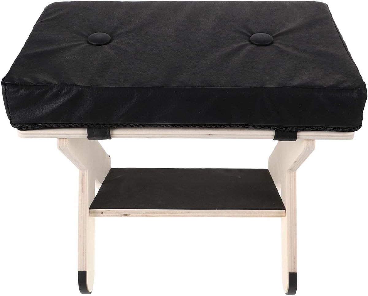 Voetenbankje Massief Hout - Pottoo Beensteun - Comfort Verhogend - Gewatteerd Kussen - 335 cm - Zwart