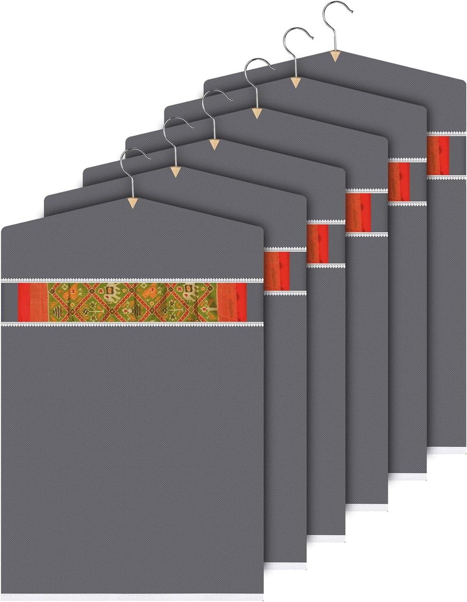Hangende Saree Cover - Kleding Organizer - Thuis Opslag - Transparant Zicht - 6 Stuks - Grijs