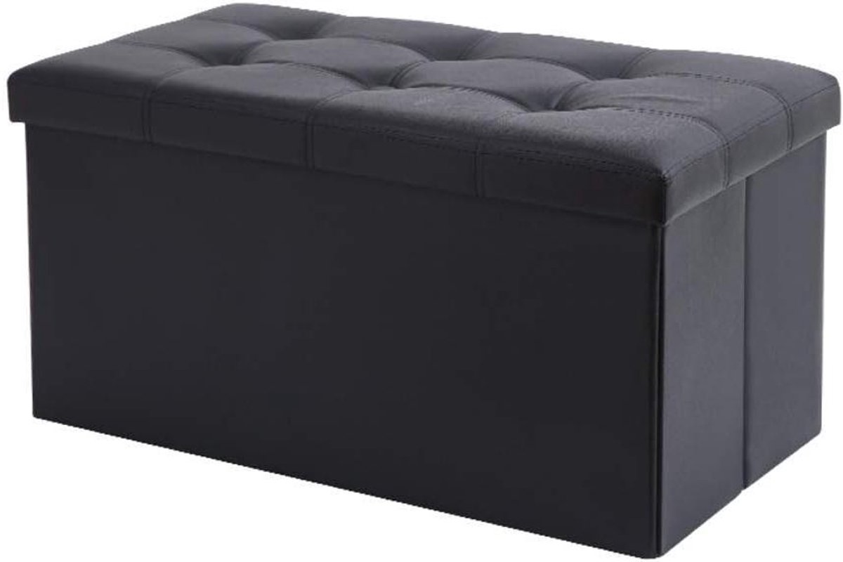 Opbergbank Opvouwbaar - Voetenbank Kruk - Ruimte Organiseren - Grote Capaciteit - 76x38x38cm - Zwart