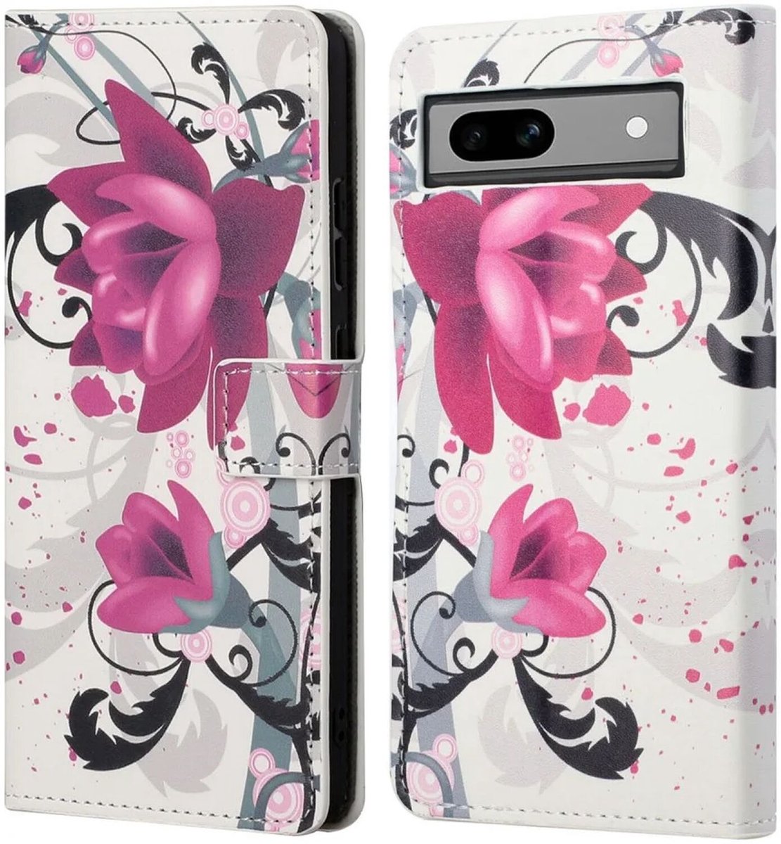 Google Pixel 8a Hoesje Portemonnee Book Case Bloemen Print