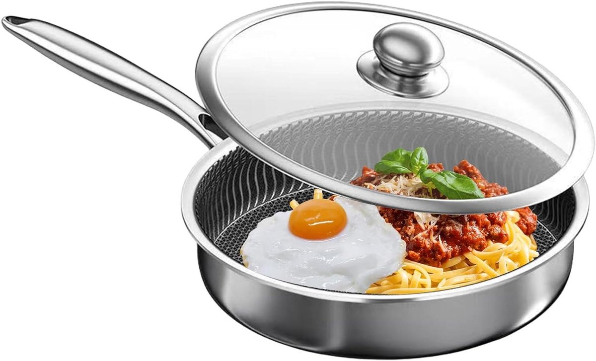 Koekenpan Antiaanbak Koekenpan met Deksel Koken op Inductie Gelijkmatige Warmteverdeling 26 cm Multikleur