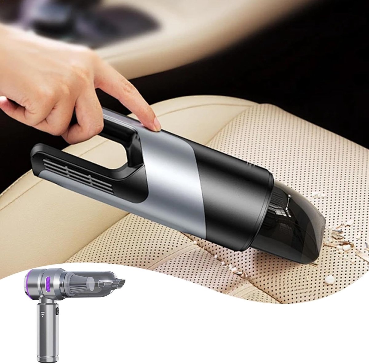 Draagbare Stofzuiger - Auto Stofzuiger - Auto en Huis - 4-in-1 Functionaliteit - 23.1 x 20.5 x 7.3 cm - Zilver