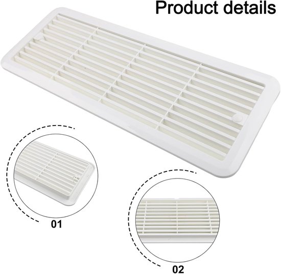 Koelkast Ventilatierooster - Ventilatie Opening - Camper Koeling - Geoptimaliseerde Luchtstroom - 483mm x 186mm - Wit — afbeelding 3
