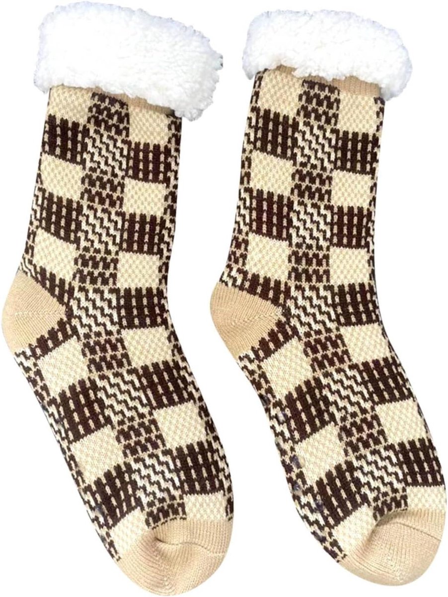 Warme Sokken - Huissokken - Comfortabel Thuis - Antislip Zolen - One Size - Khaki