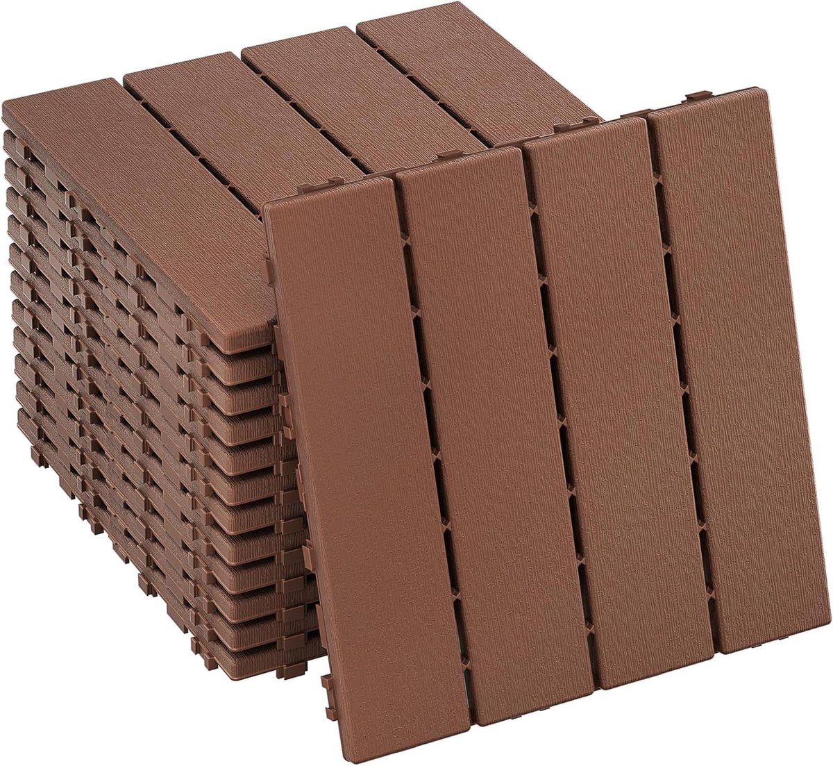 Terrastegels - Balkontegels Kliksysteem - Buitenruimte Aankleden - Weerbestendig Houtlook - 30 x 30 cm - Antraciet Bruin