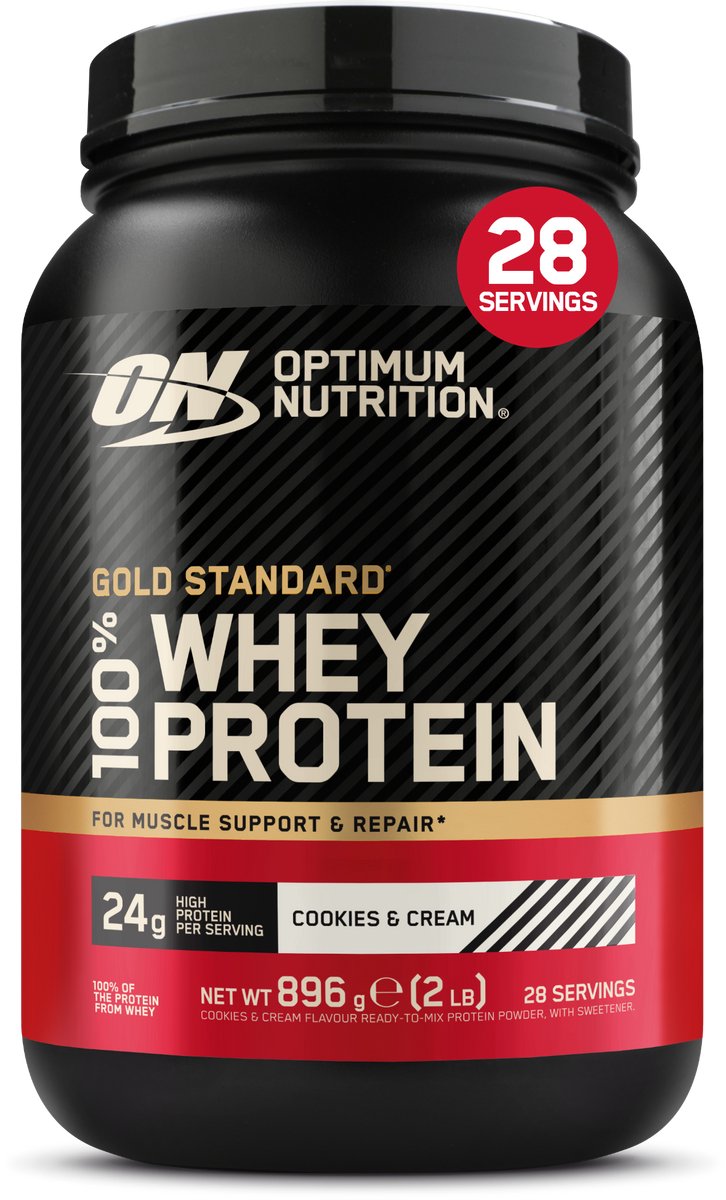 Optimum Nutrition Gold Standard 100% Whey Protein – Cookies & Cream – Proteine Poeder – Eiwitshake – 900 gram (28 servings)