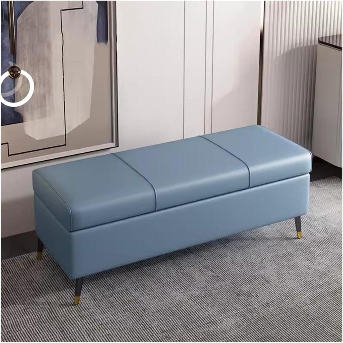 Opbergpoef - Voetenbank - Ruimte Besparen - Gevoerd PU-leer - 60 cm hoog - Blauw
