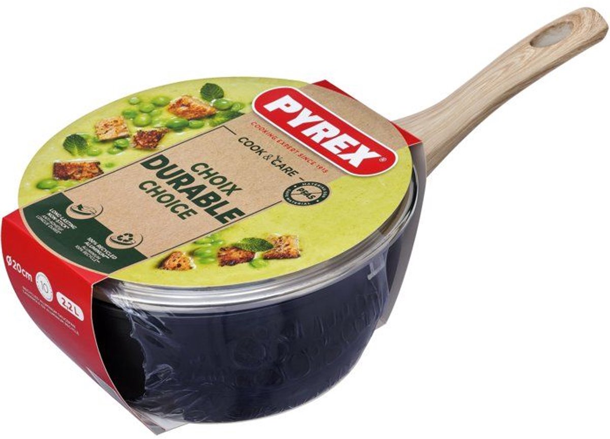 Kookpan met deksel - PYREX - Cook & Care - 20 cm - Anti-aanbaklaag - Geschikt voor inductie - PFAS-vrij