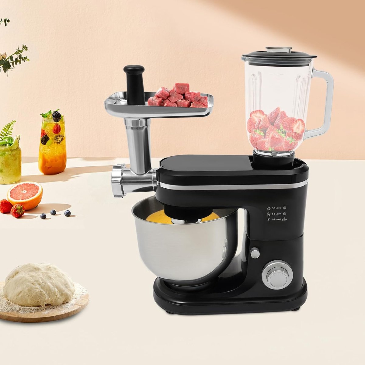 Keukenmachine Blender - Mixer Sapcentrifuge - Bakken En Mixen - 3-in-1 Functionaliteit - 6L Kom - Zwart — afbeelding 4