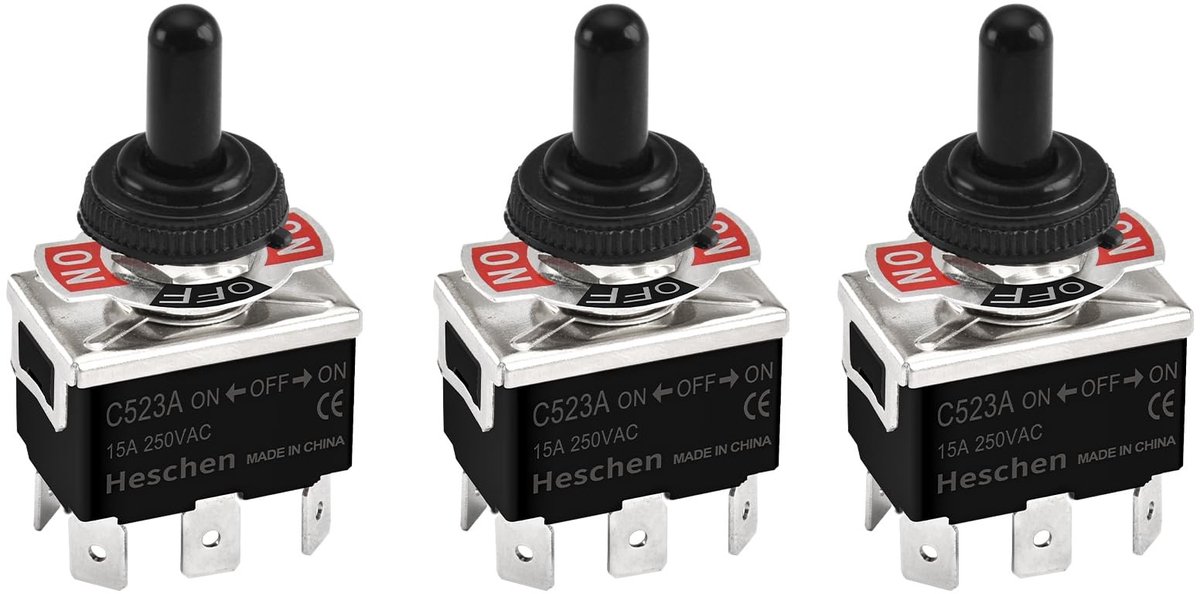 SPHProducts - Metalen tuimelschakelaar - Waterdicht - 15A 250VAC - Continu licht - 3 posities - Geschikt voor diverse toepassingen