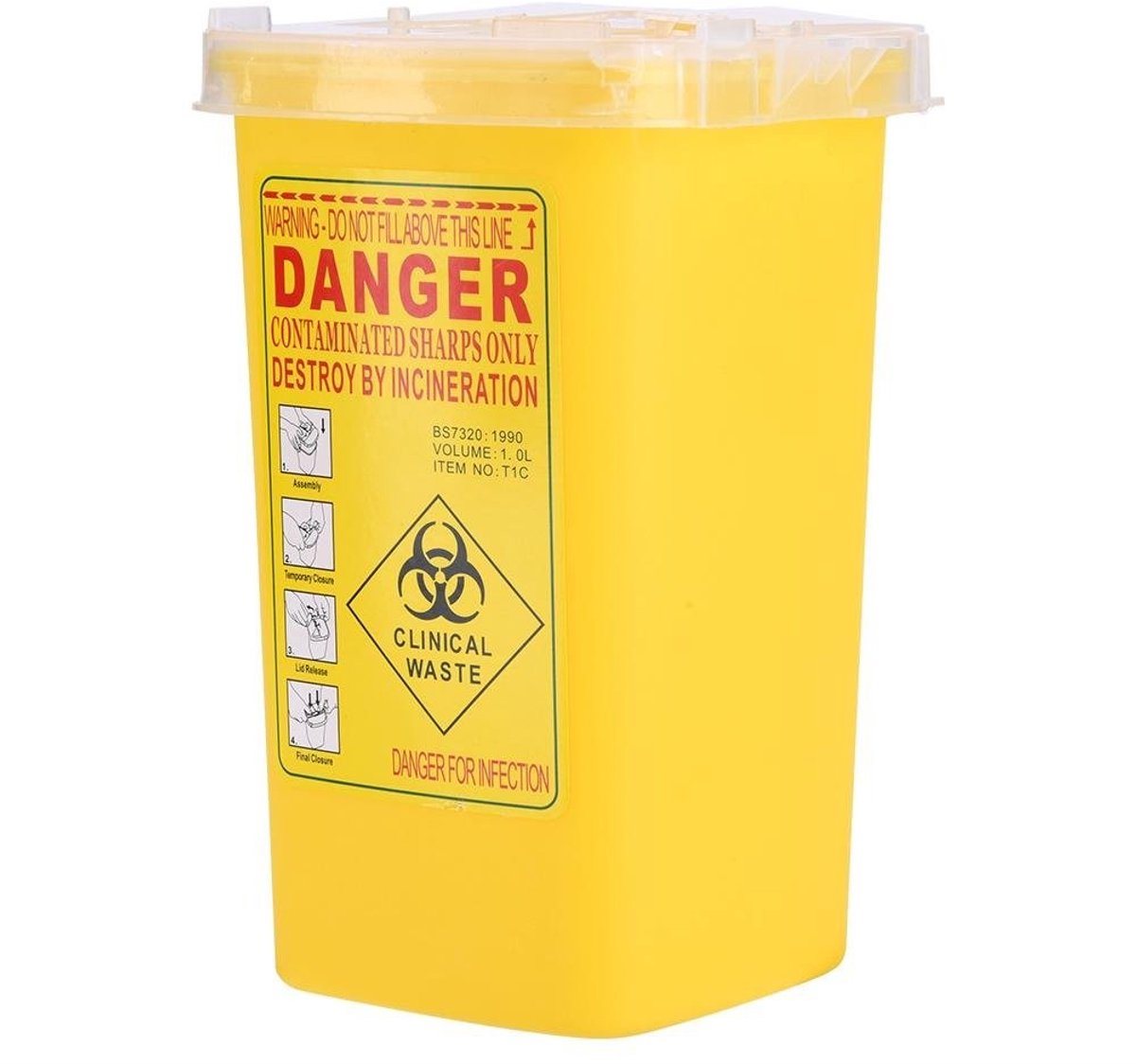 ONF3 - Medisch Afval Bakje - Geel Afvalcontainer - Voor Veilig Afvoeren van Naalden - 1 Liter - Medisch Afval - Handig in Gebruik - Geschikt voo...