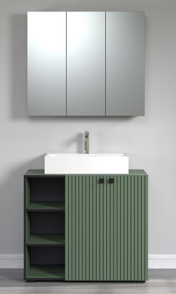 PureBliss badkamer waskast en spiegelkast groen.
