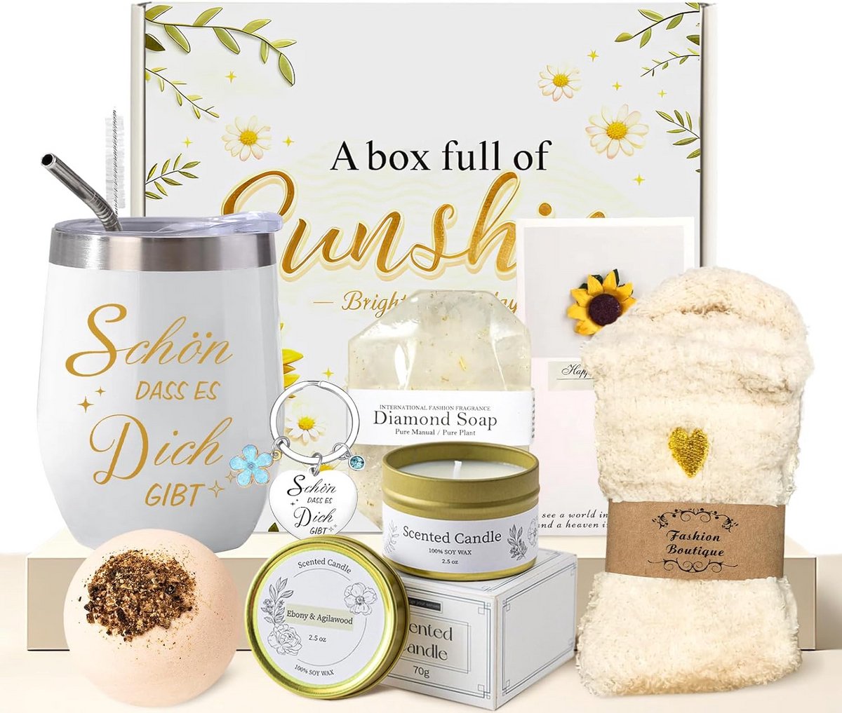 Luxe Cadeauset met Zonnebloemthema voor Haar - Perfect als Verjaardagscadeau of Wellnessgeschenk