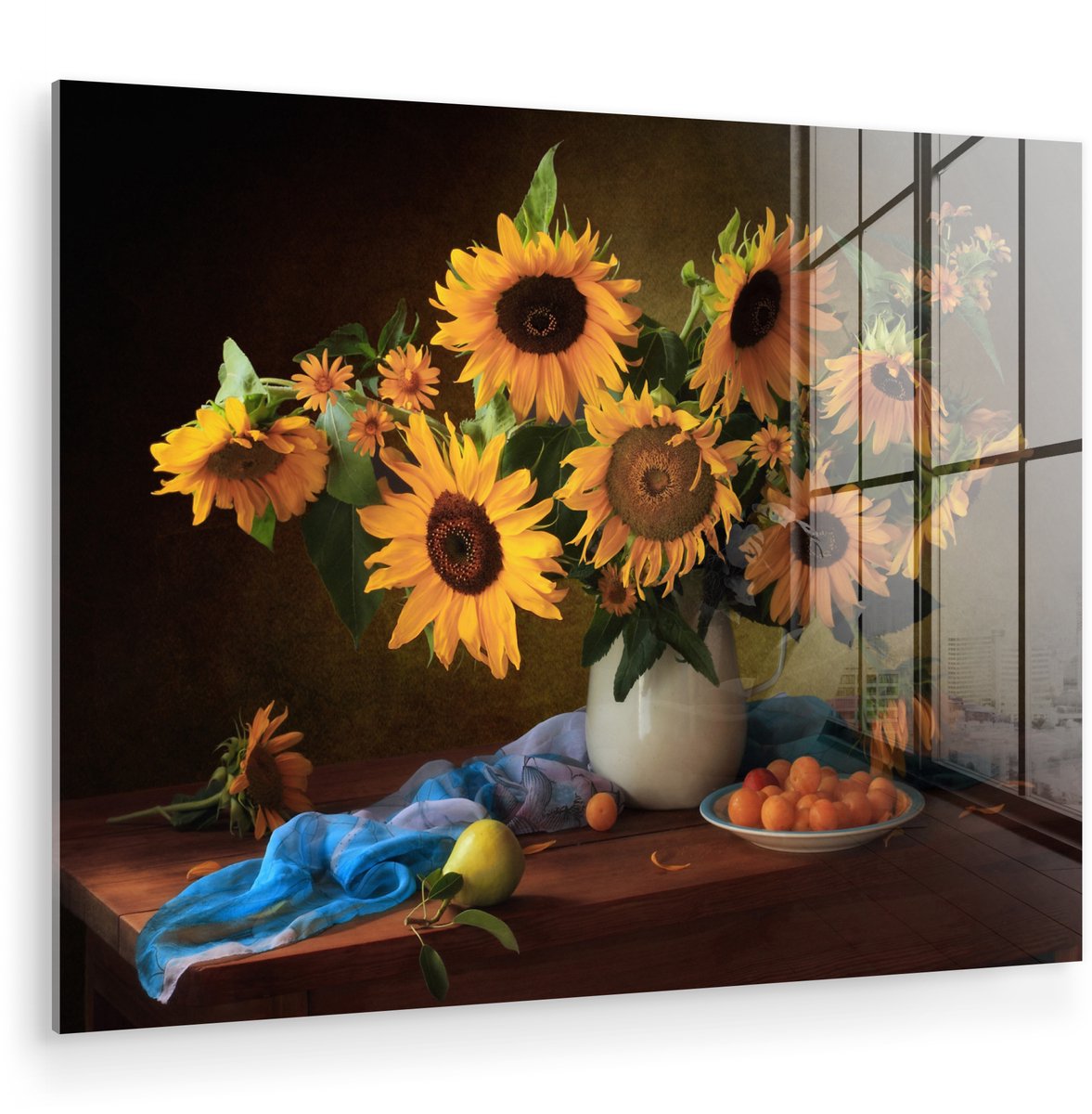 ® Glasschilderij 40x30 cm - Schilderij acrylglas - Zonnebloemen - Schilderij - Stilleven - Olieverf - Fruit - Foto op glas - Muurdecoratie woonkamer - Wanddecoratie slaapkamer - Schilderijen