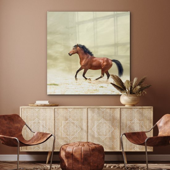 MuchoWow® Peinture sur verre 90x90 cm - Peinture sur verre - Cheval - Tissu - Sable - Photo sur verre acrylique - Peintures