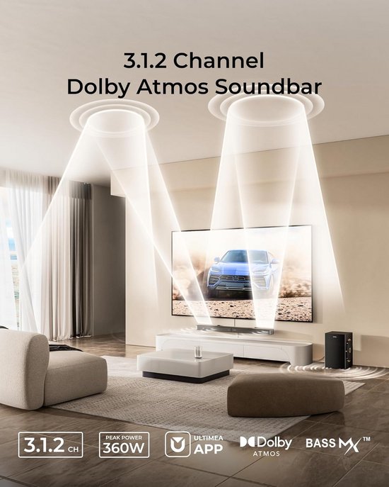 Dolby Atmos Soundbar met Draadloze Subwoofer en 3D Surround Geluid — afbeelding 4