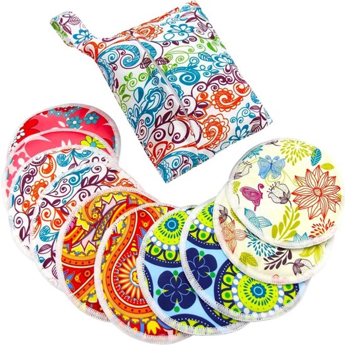 Wasbare voedingspads voor borstvoeding met natte tas en waszak - Set van 10 pads
