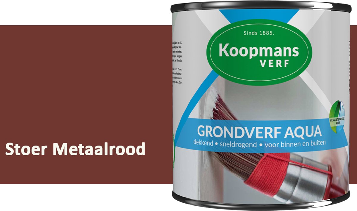 Koopmans Grondverf Aqua – Watergedragen Biobased Grondverf voor Hout & Metaal – Binnen en Buiten – Stoer Metaalrood – 2,5 l