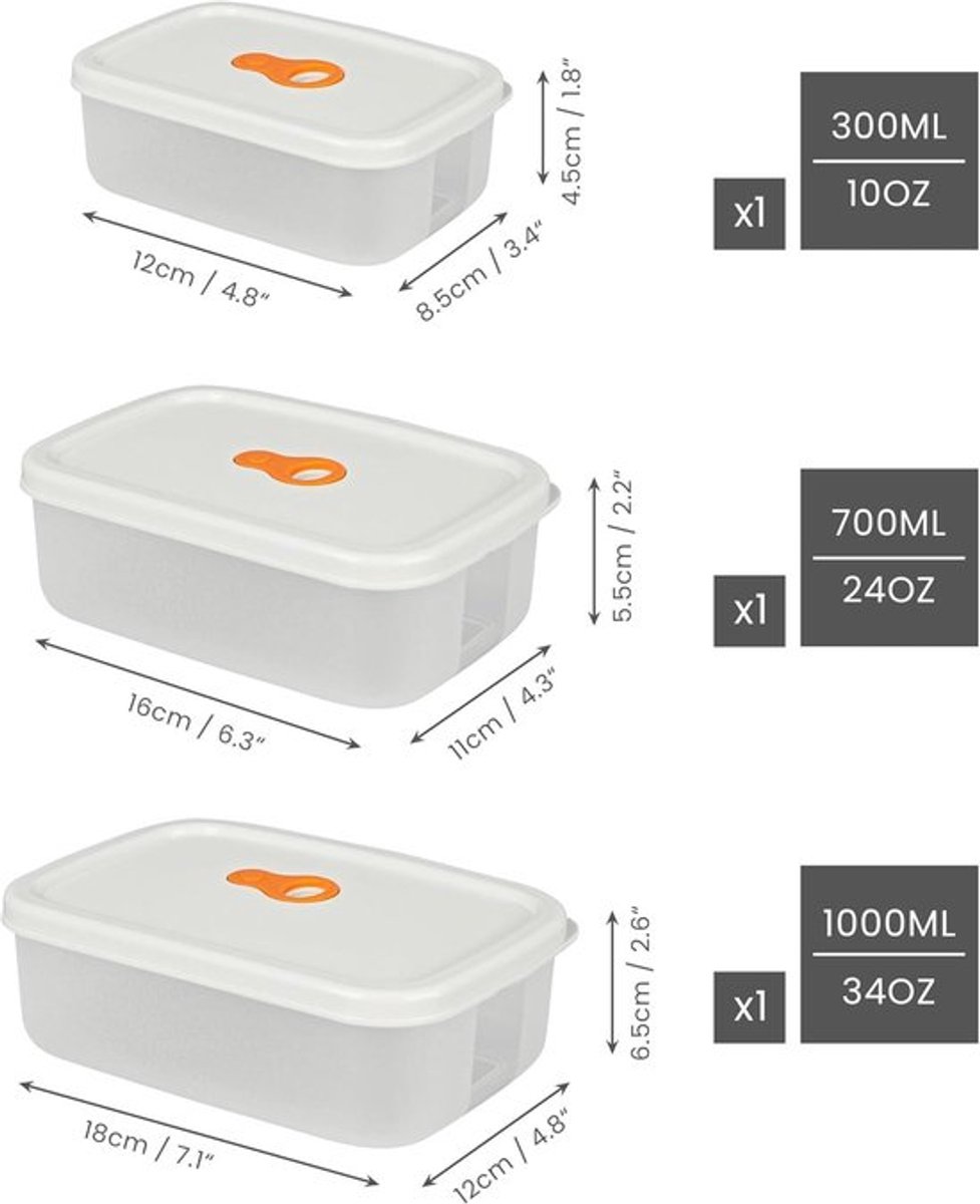 - Voedselcontainer set van 3 - Herbruikbare magnetron bakjes met deksel - Luchtdichte bewaar- en diepvriesbakjes