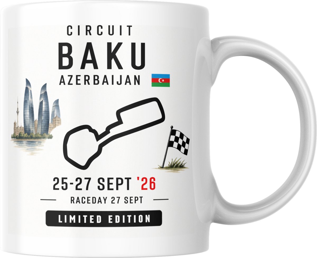Hip met Pit Creaties - F1 Mok Baku 2026 - Formule 1 Circuit Mok - Grand Prix Baku 24-26 SEP '26 - Racedag 26 SEP - F1 Cadeau - Limited Edition Racefan Merchandise