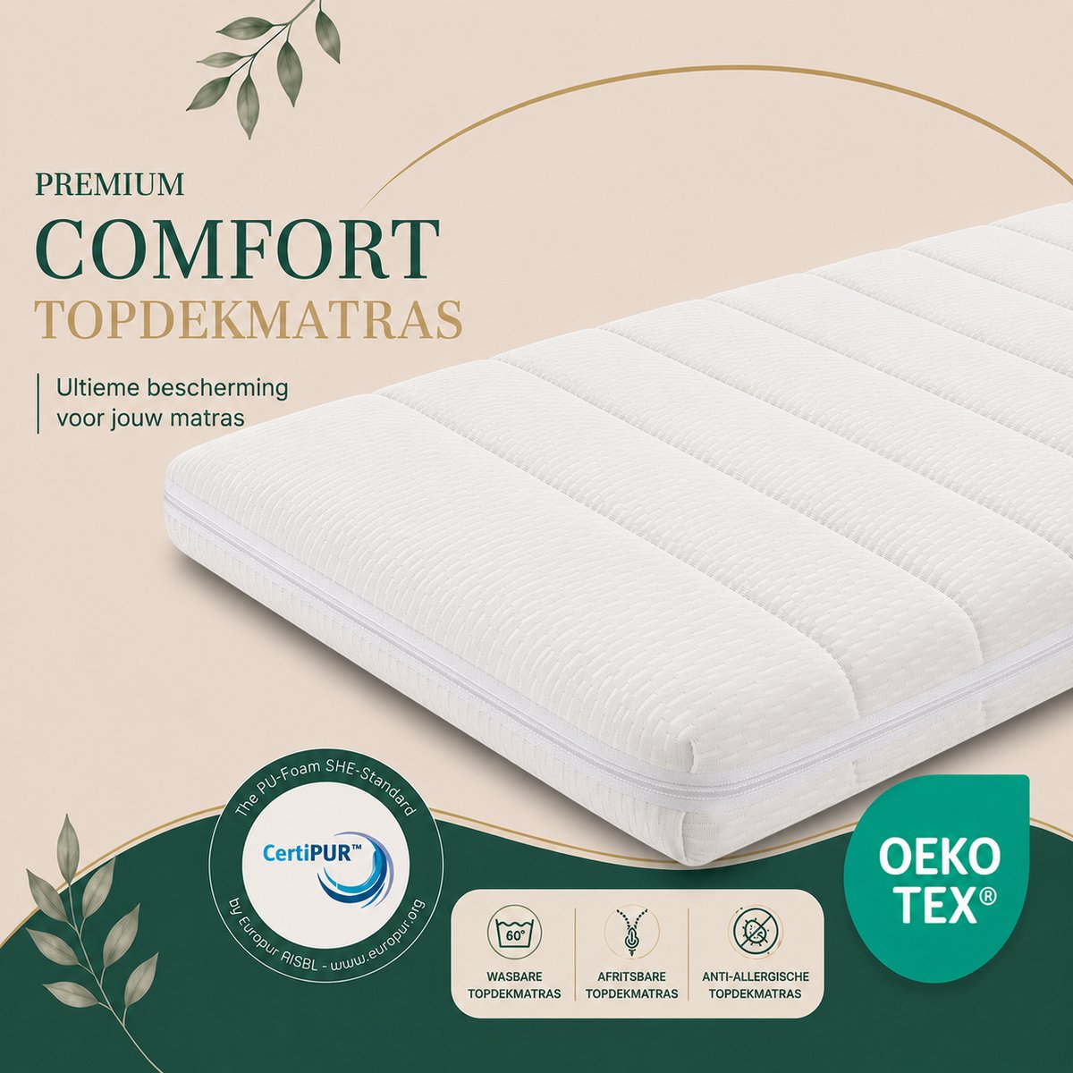 Easy Bedden Topmatras - 200x220 - Topper Matras HR Koudschuim - Hybrid - Topdekmatras - circa 7 cm - Afritsbaar Wasbaar Tijk - Orthopedisch Purschuim - Anti-allergisch - Topper Hotel XL - Anti Bacterieel Wit