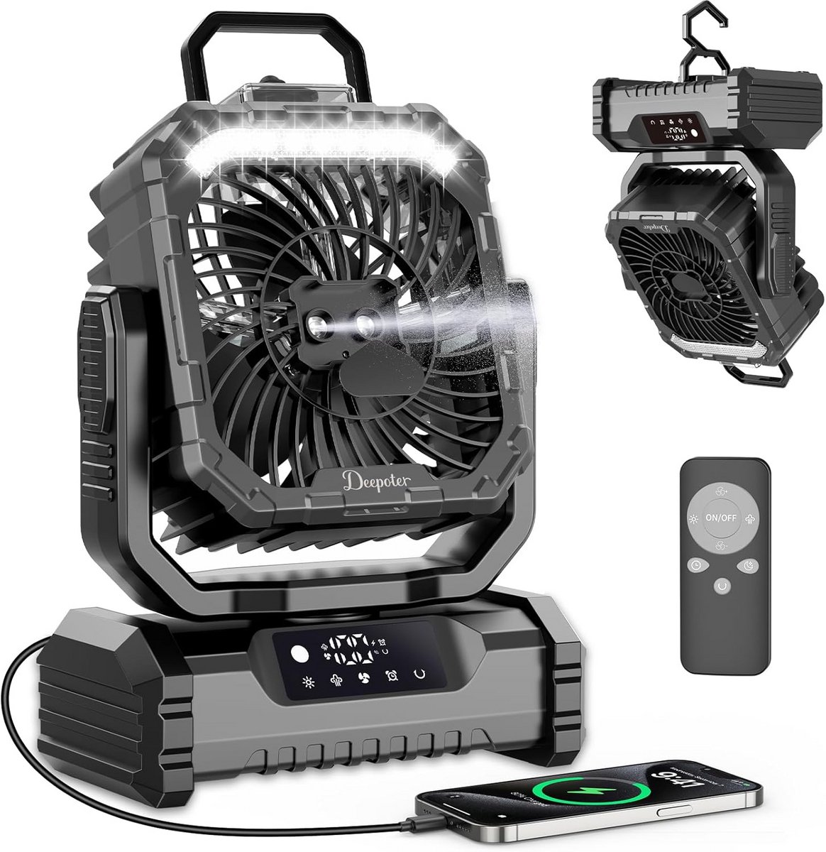 Draagbare USB Ventilator met LED Verlichting en Afstandsbediening, Zeer Krachtig