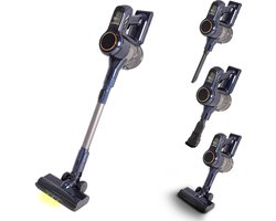 VANJOOL® Steelstofzuiger Draadloos – 120W Krachtige Accu Stofzuiger – 2-in-1 Kruimeldief – 9 kPa Zuigkracht – Zakloos – Inclusief 3 Opzetstukken – CleanDetect Technologie – Zwart / Blauw