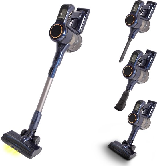 VANJOOL® Steelstofzuiger Draadloos – 120W Krachtige Accu Stofzuiger – 2-in-1 Kruimeldief – 9 kPa Zuigkracht – Zakloos – Inclusief 3 Opzetstukken – CleanDetect Technologie – Zwart / Blauw