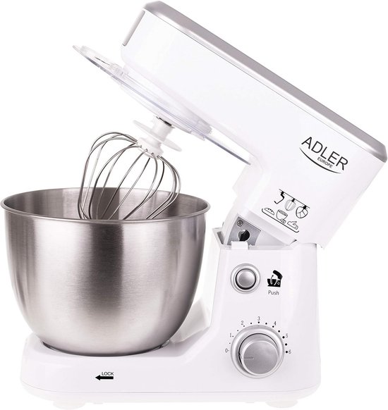 Keukenmachine 4 Liter, 1000W, 6 Snelheden, Planeetbeweging, Roestvrijstaal Kom, Met Accessoires (Kneedhaak, Roerhaak, Garde) - Voor Brood, Pasta, Slagroom — afbeelding 3
