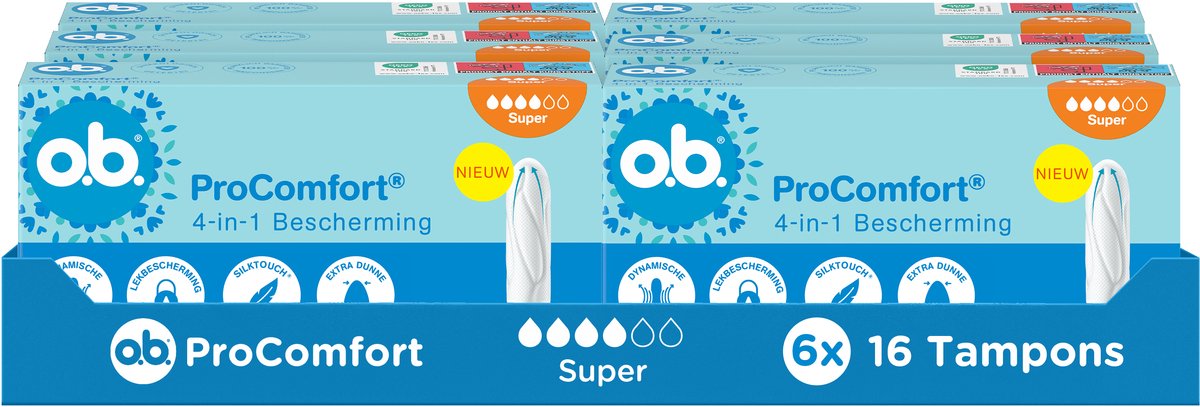 o.b. ProComfort Super - tampon zwaardere menstruatiedagen - 6 x 16 tampons