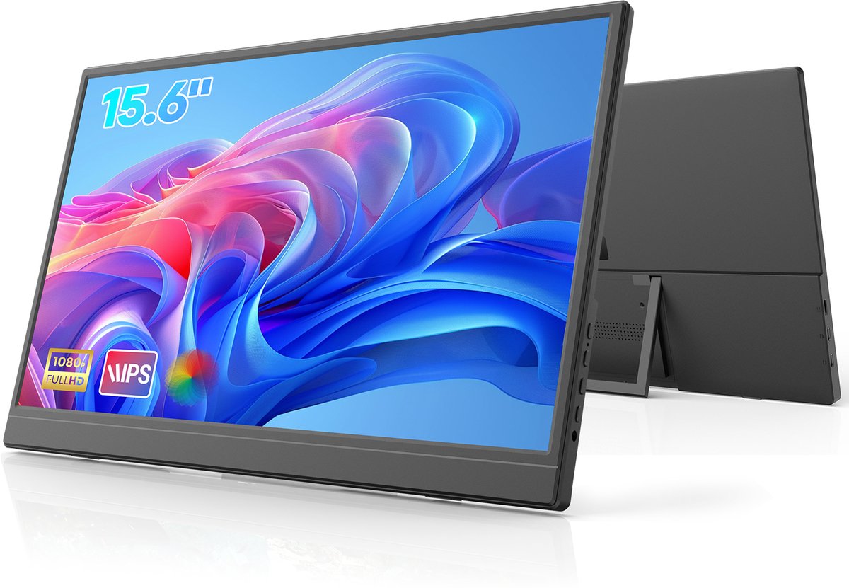 HDeye 15.6" Draagbare Monitor – 1080P IPS, Dual USB-C, Mini HDMI, 250cd/m², 60Hz, VESA – Voor Laptop, Telefoon, Gaming
