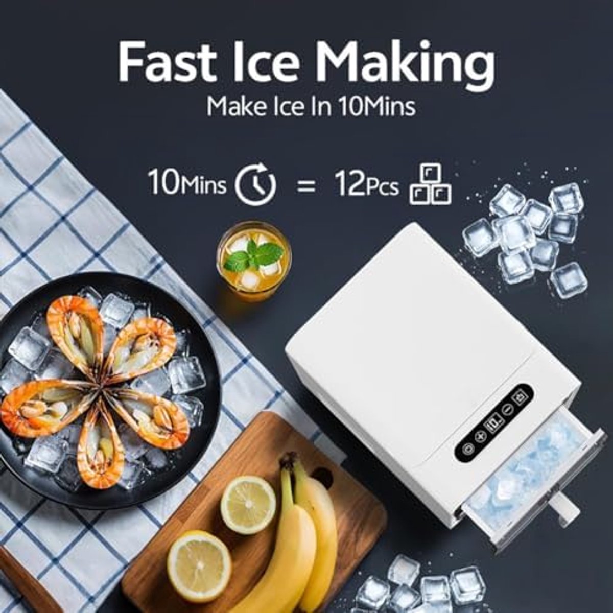 IJsblokjesmachine Aanrecht - IJsmachine Compact - Snelle Drank Koeling - Zelfreinigend Systeem - 15 kg Per Dag - Zwart