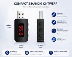 Bluetooth 5.4 Autozender USB - Ontvanger - Handsfree bellen - FM Transmitter