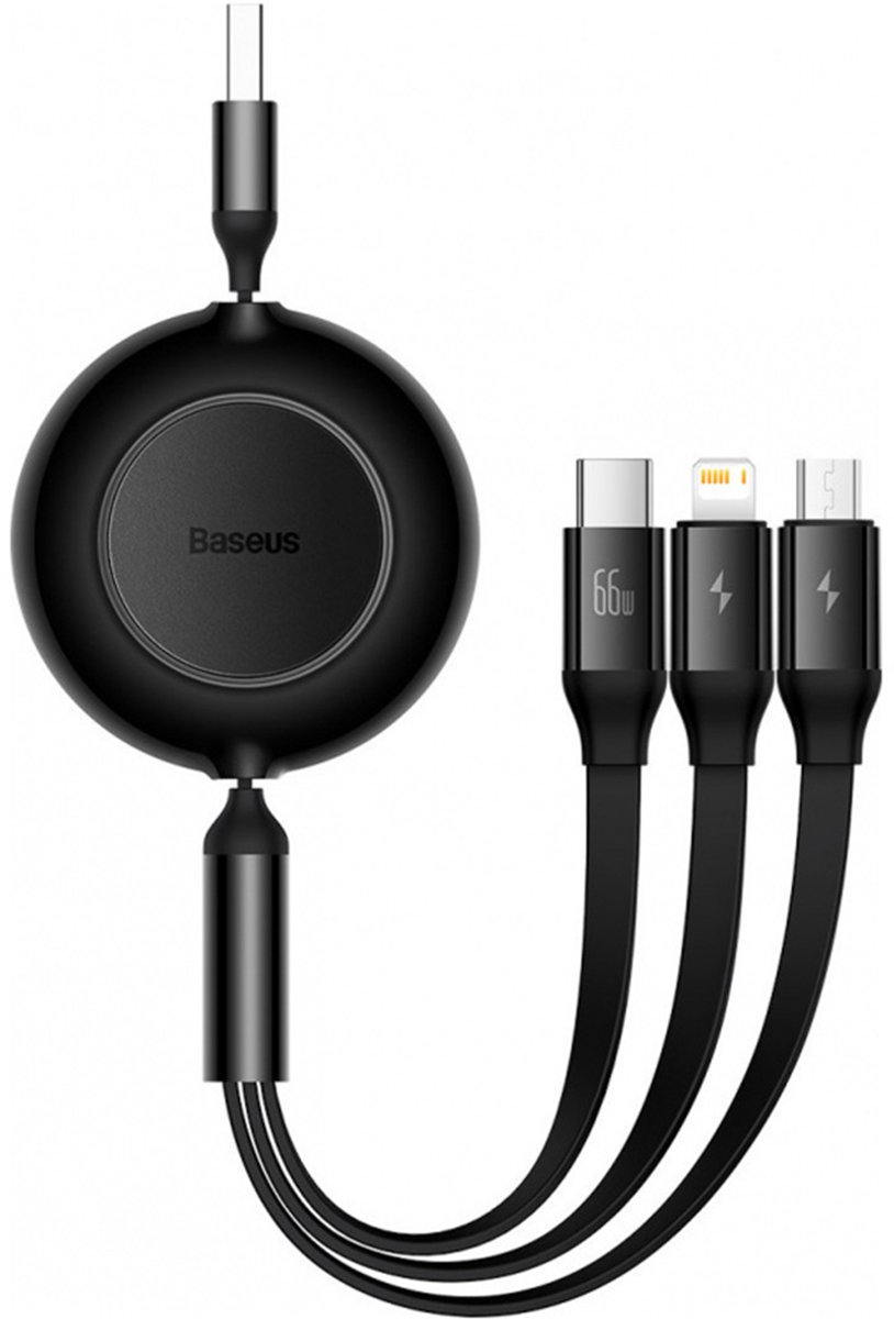 BASEUS Inklapbare Oplaadkabel 3in1 66 USB-kabel 110 cm Zwart