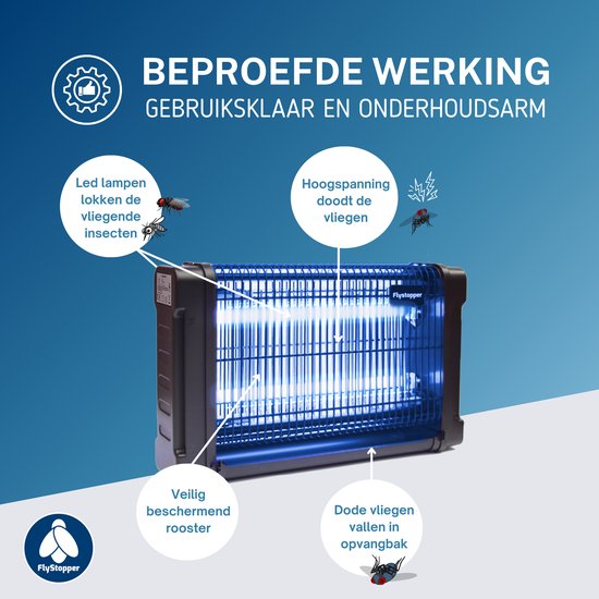 Lampe anti-mouches Flystopper HV16L LED - 4000 Volts - Lampe anti-insectes UV LED - Piège à mouches électrique - Lampe anti-moustiques - Économe en énergie